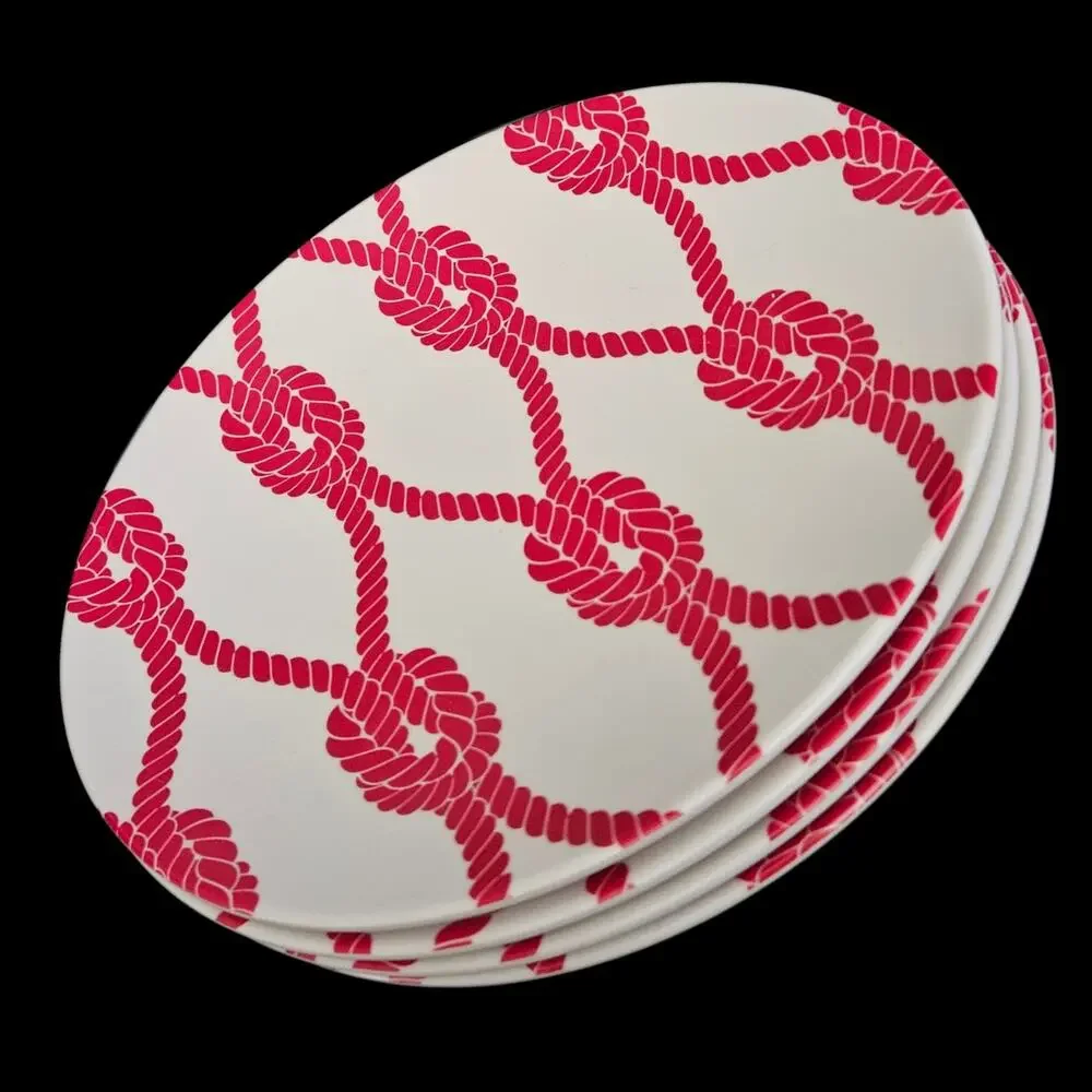 Set of 4 JCP Home Pink Nautical Rope Knot Melamine Plates